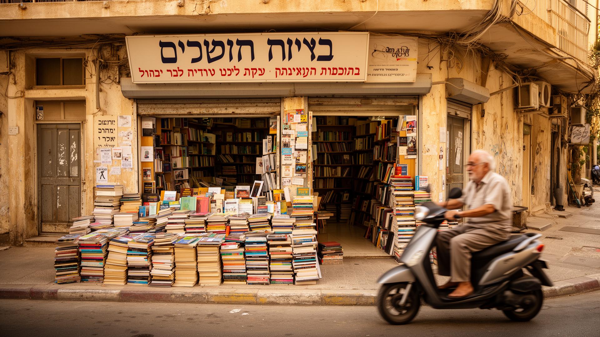 Une librairie d'occasion à l'angle d'une rue de Tel-Aviv