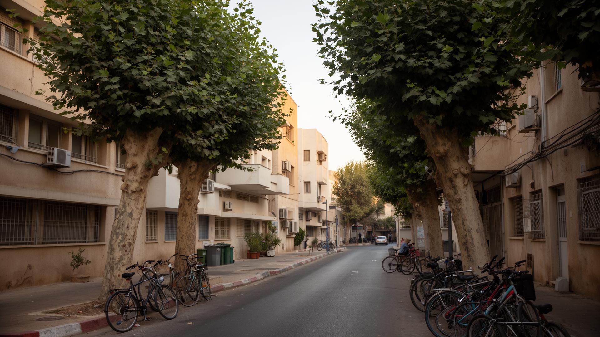 Une rue calme bordée d'immeubles Bauhaus et de vélos